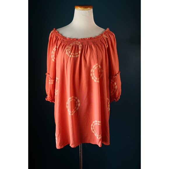 Millenium Tops - Millenium Short Sleeves Blouse Coral Peasant Off The Shoulder Tunic Boho 3X
